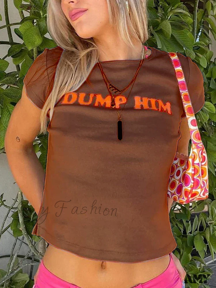 AMY FASHION - Cute Aesthetics Letter Print Short Sleeve Tops Crop Top - Image 8