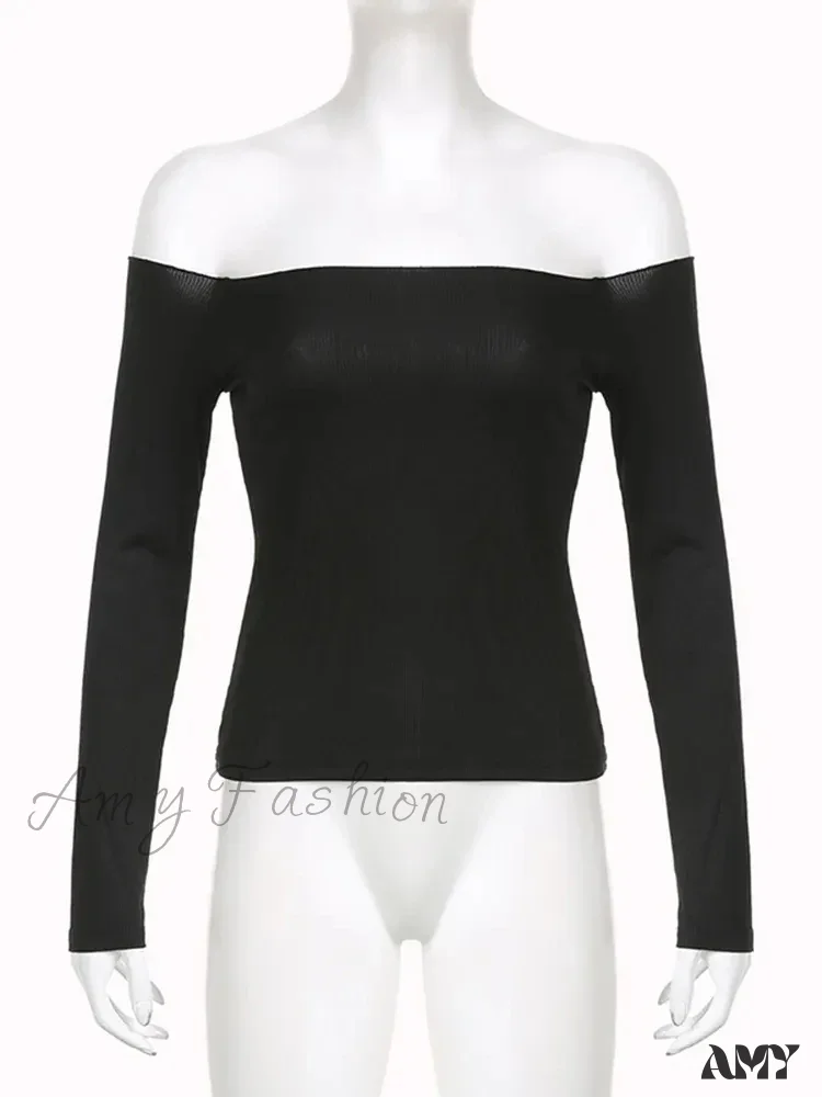 AMY - Elegant Slim Sexy Cropped Black Long Sleeve Korean Fall Crop Top - Image 5