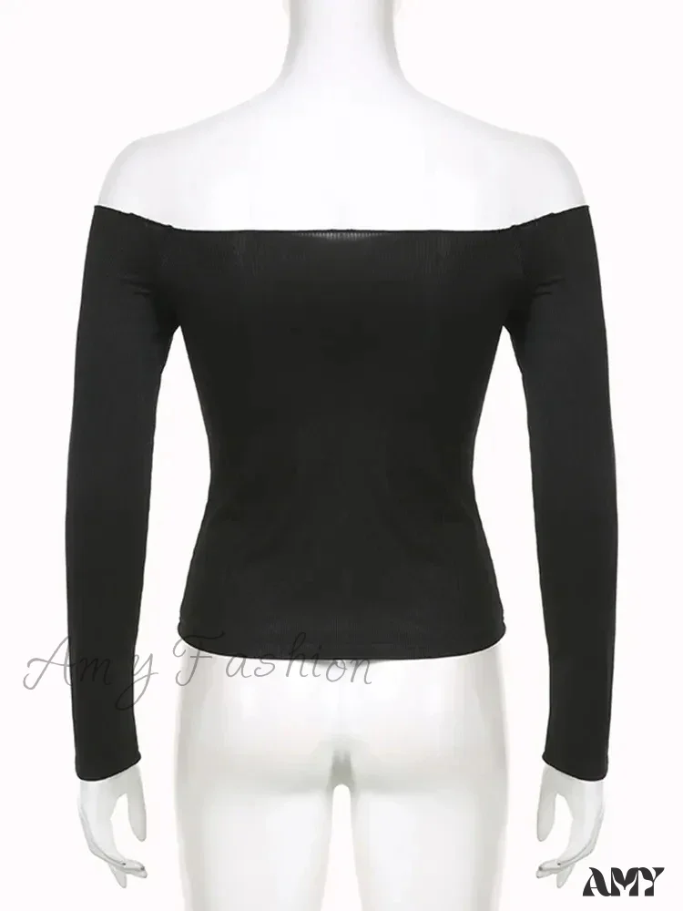 AMY - Elegant Slim Sexy Cropped Black Long Sleeve Korean Fall Crop Top - Image 6