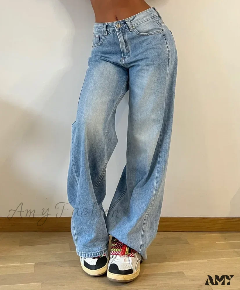 Amy Fashion - Baggy Straight Autumn Y2k Korean Fashion Streetwear High Waist Casual Denim Fashionable Jean - Image 3