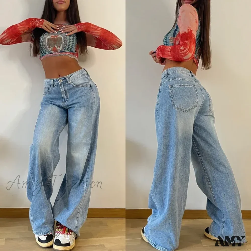 Amy Fashion - Baggy Straight Autumn Y2k Korean Fashion Streetwear High Waist Casual Denim Fashionable Jean - Image 4