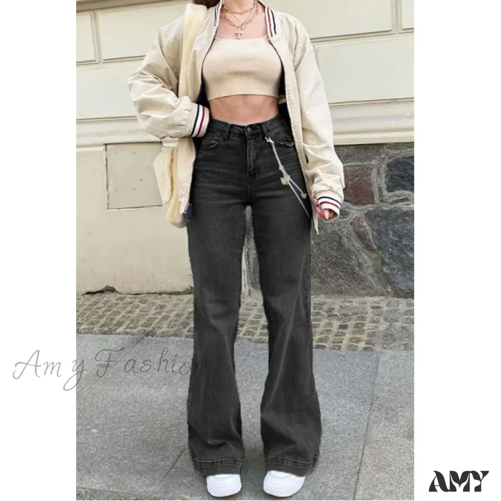 Amy Fashion - Casual Women's Flare High Waisted for Woman Streetwear Flared Denim 2024 Spring Summer Jean - Image 2