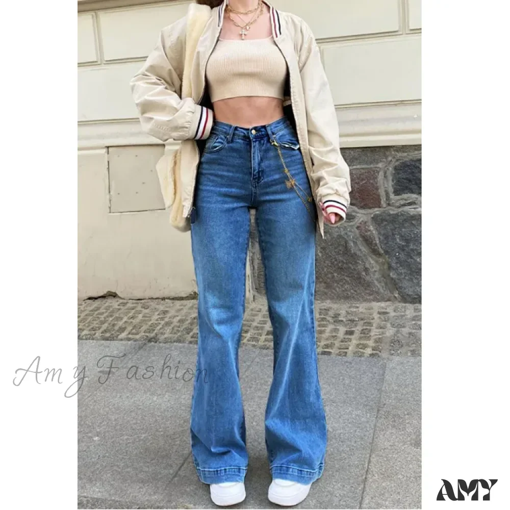 Amy Fashion - Casual Women's Flare High Waisted for Woman Streetwear Flared Denim 2024 Spring Summer Jean - Image 3