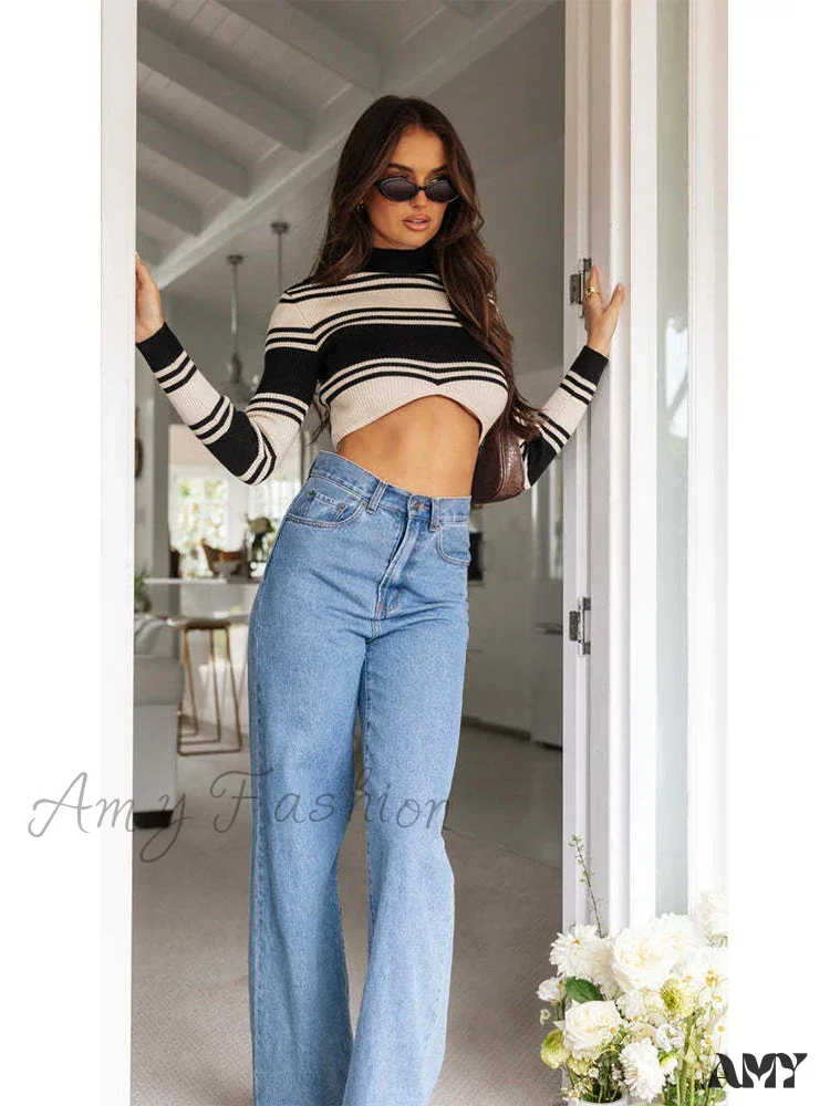 Amy Fashion - European and American Women's Washed Fashion Long Basic Straight-leg Pants All-match for All Seasons Jean - Image 2