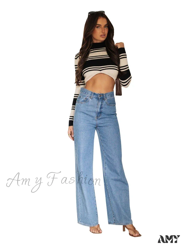 Amy Fashion - European and American Women's Washed Fashion Long Basic Straight-leg Pants All-match for All Seasons Jean - Image 3