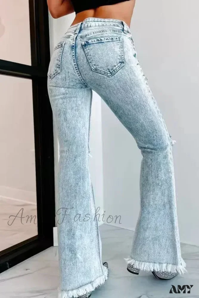 Amy Fashion - Fall Blue Ripped High Waisted Casual Baggy Denim Street Fashionable Jean - Image 3