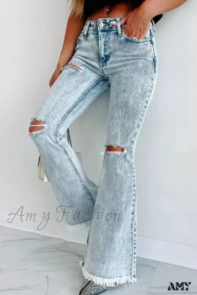 Amy Fashion - Fall Blue Ripped High Waisted Casual Baggy Denim Street Fashionable Jean - Image 4