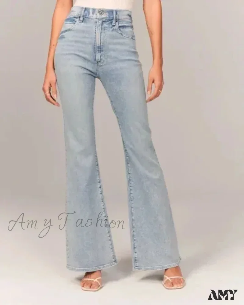 Amy Fashion - Flare Vintage Ladies Fashion Stretch Pocket Plus Size Wide Denim Jean - Image 2