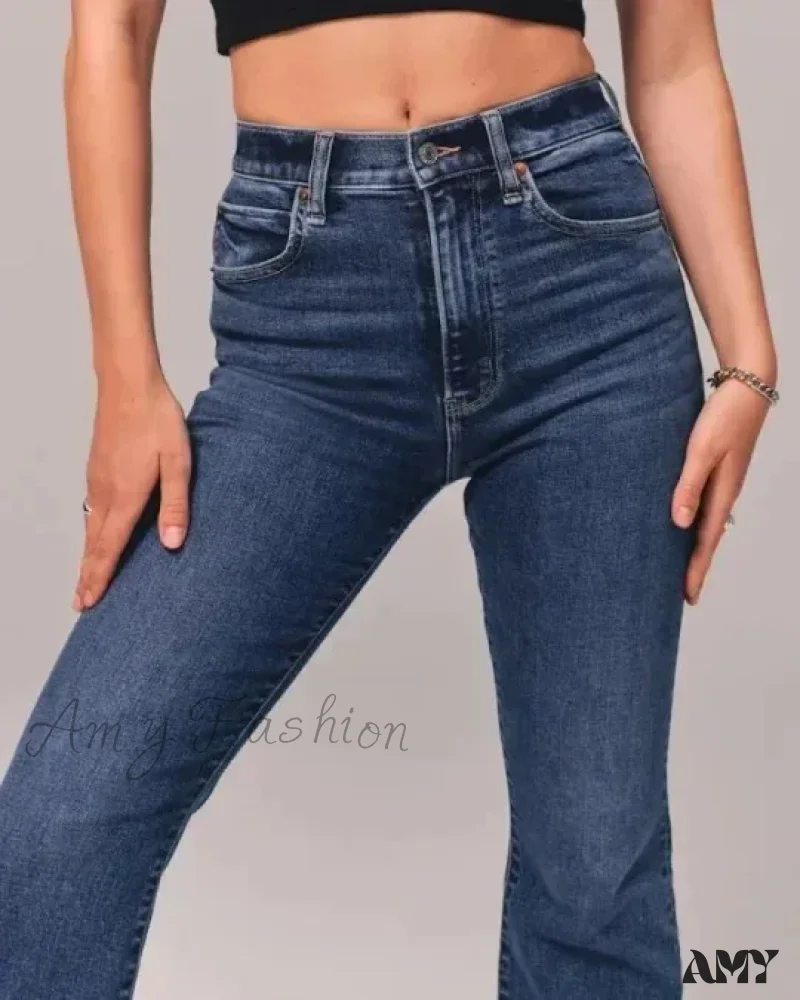 Amy Fashion - Flare Vintage Ladies Fashion Stretch Pocket Plus Size Wide Denim Jean - Image 6