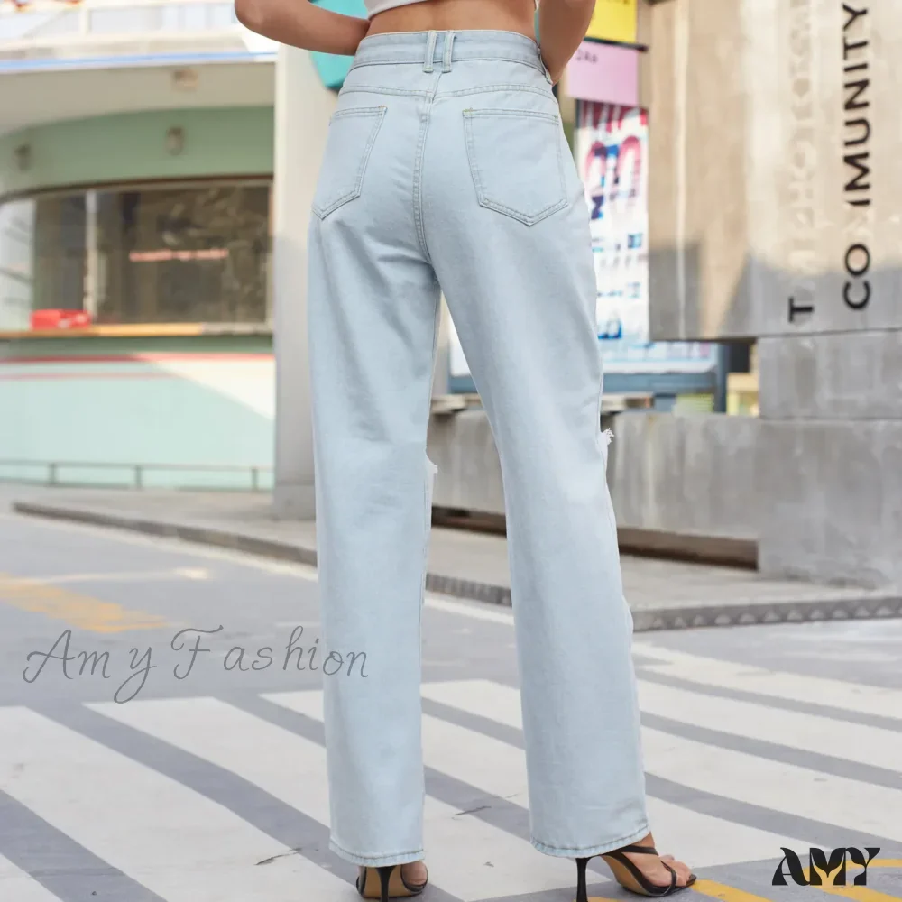 Amy Fashion - New Loose Retro Casual High Waist Ripped Wide Leg Street Fashionable Female Jean - Image 2