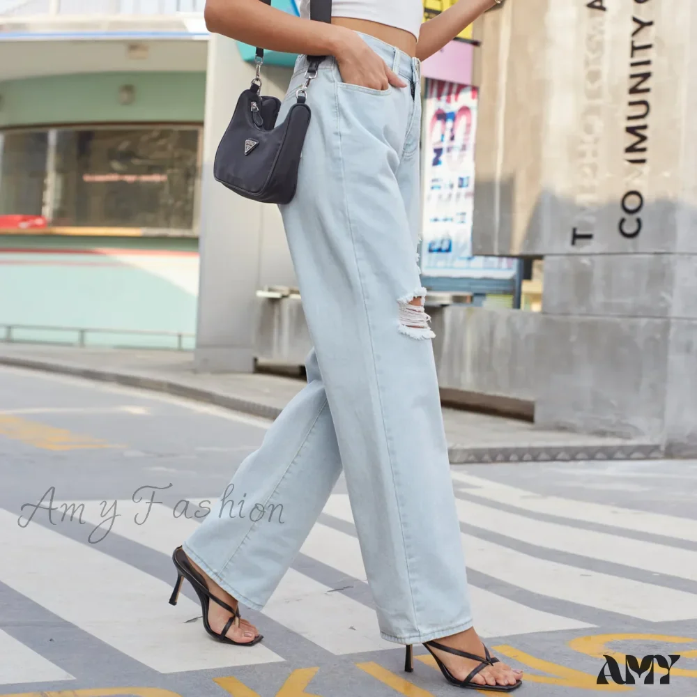 Amy Fashion - New Loose Retro Casual High Waist Ripped Wide Leg Street Fashionable Female Jean - Image 3