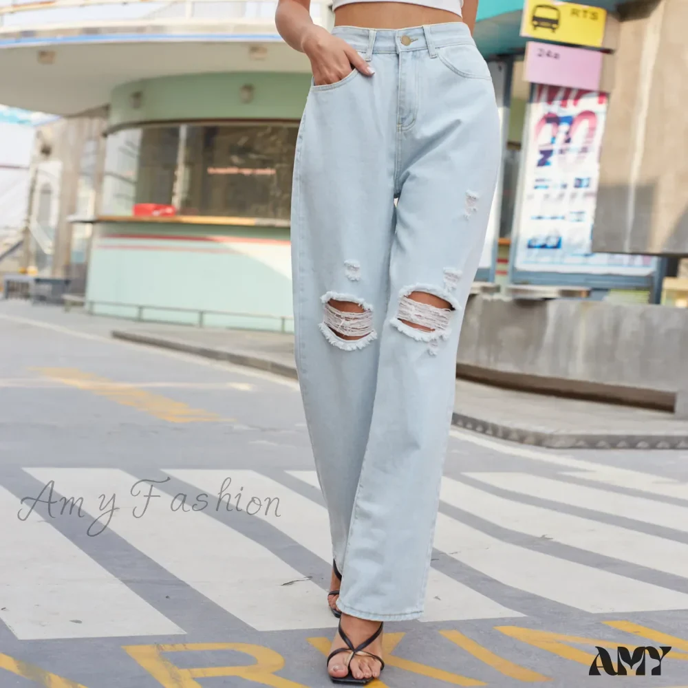 Amy Fashion - New Loose Retro Casual High Waist Ripped Wide Leg Street Fashionable Female Jean - Image 5