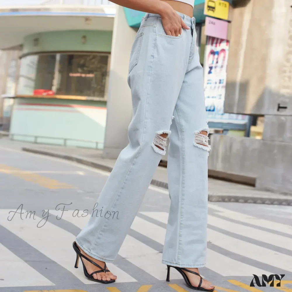 Amy Fashion - New Loose Retro Casual High Waist Ripped Wide Leg Street Fashionable Female Jean - Image 6
