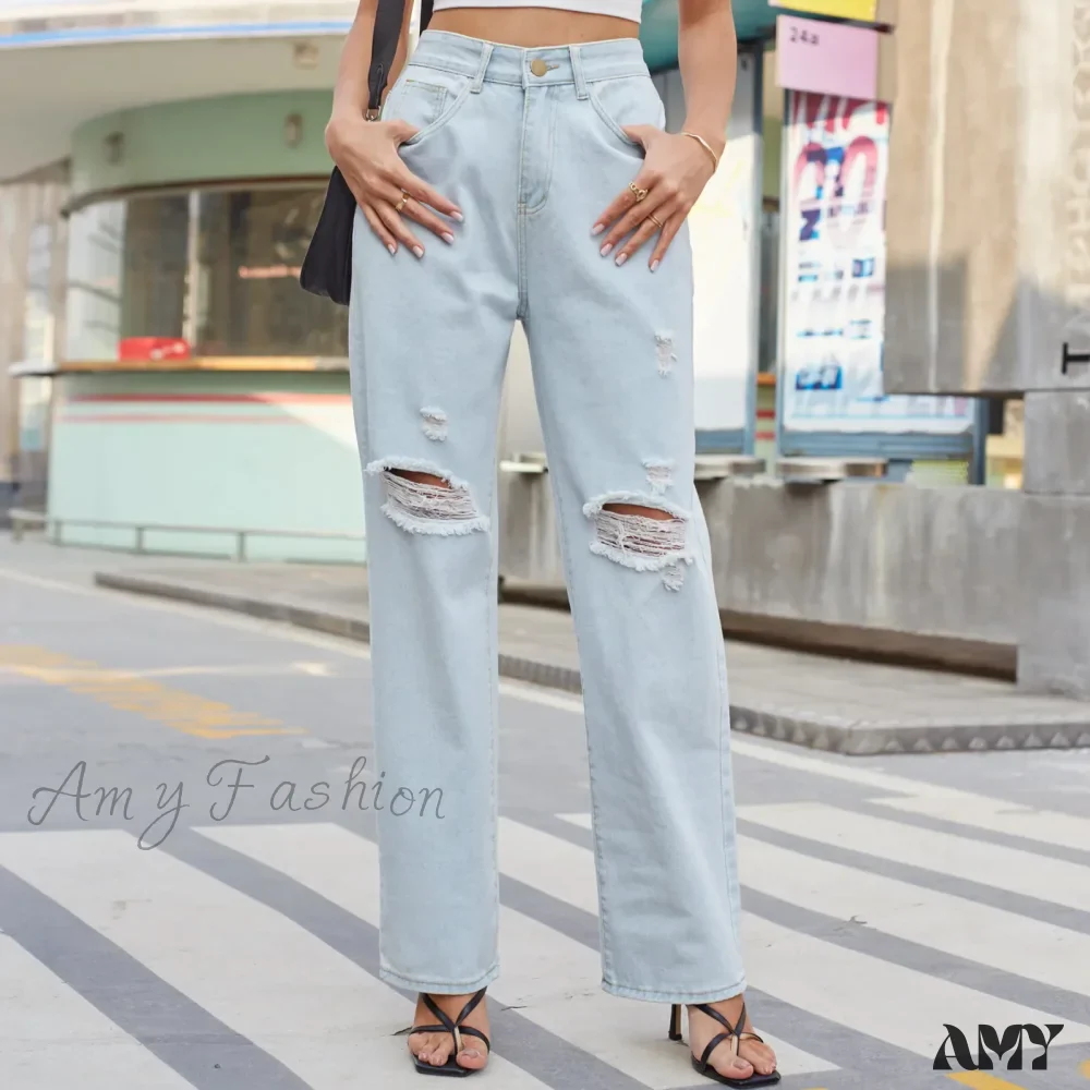 Amy Fashion - New Loose Retro Casual High Waist Ripped Wide Leg Street Fashionable Female Jean - Image 7