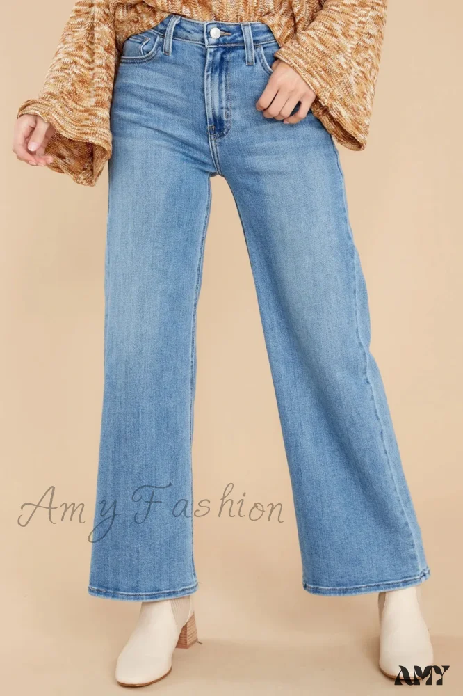 Amy Fashion - New Loose Straight Leg Casual Fashion Retro Distressed High Waist Wide Leg Cropped Denim Jean - Image 2