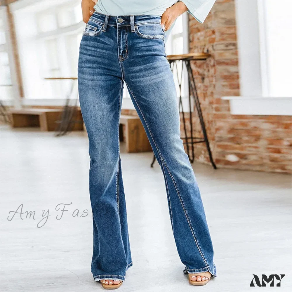 Amy Fashion - Patchwork Flared Vintage High Stretch Casual High Denim Jean - Image 5
