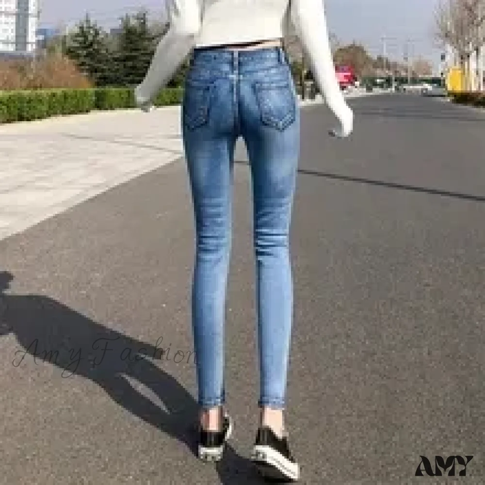 Amy Fashion - Quality Stretch Skinny Slim Fit Y2K Ripped Tight Denim Jean - Image 4