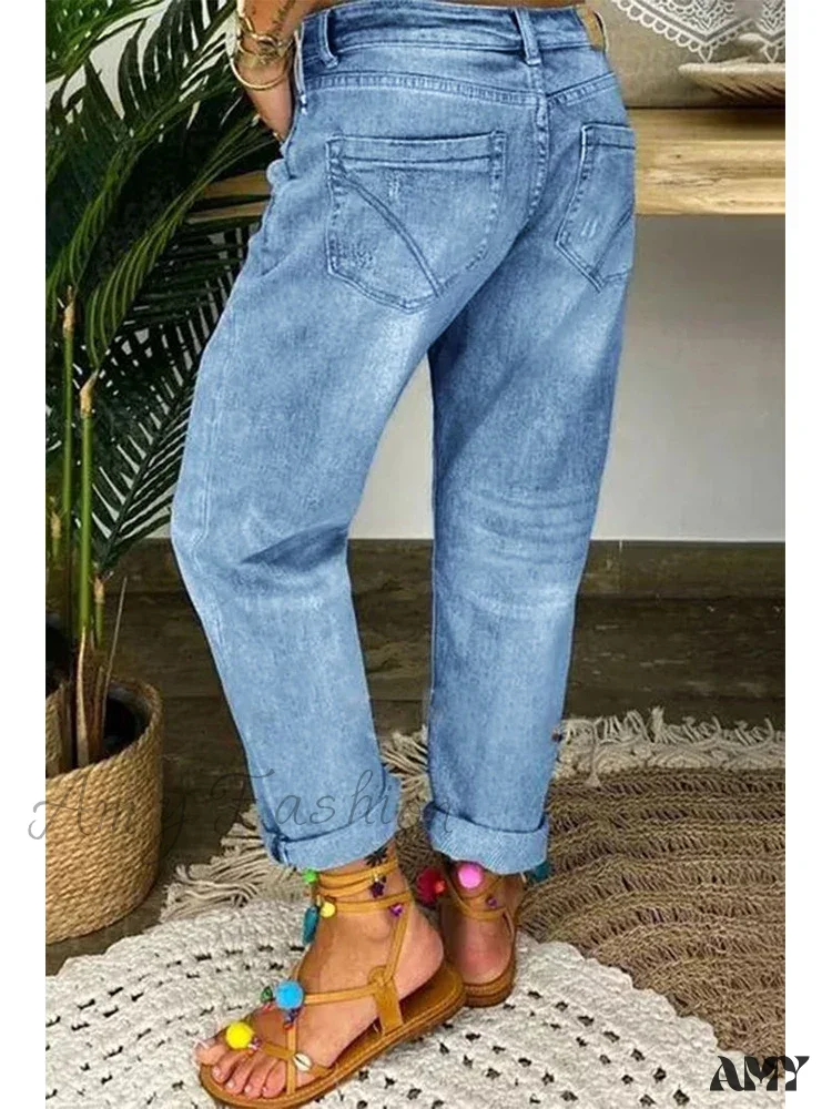 Amy Fashion - Retro Low-Waist Light Blue Y2K Loose Street Denim Jean - Image 4