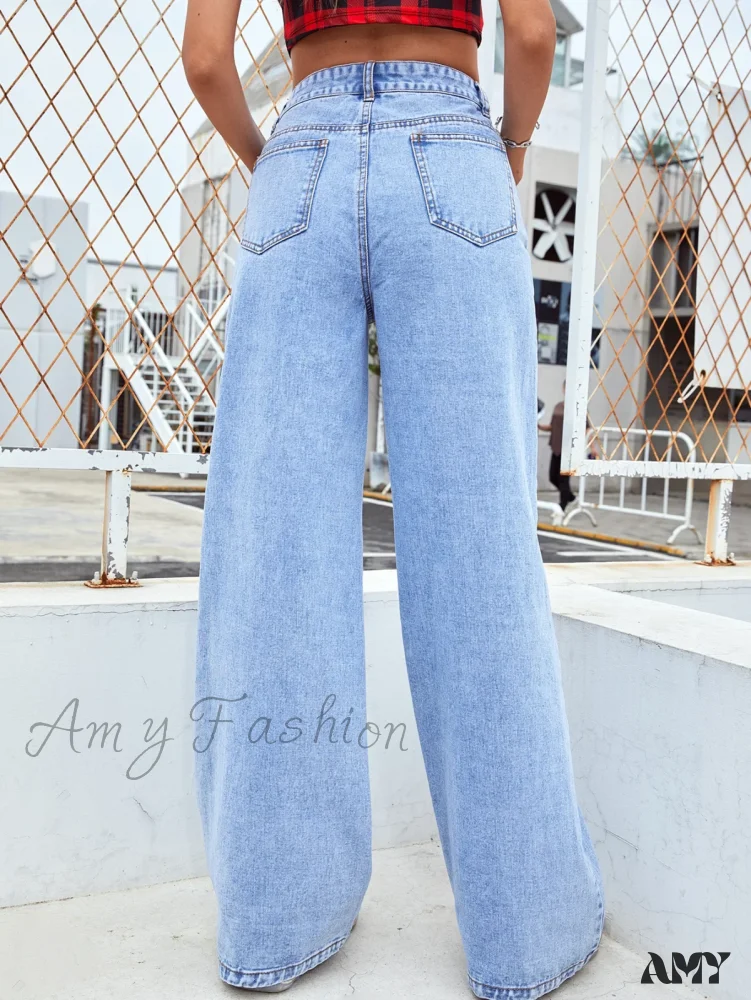 Amy Fashion - Retro Wide Loose Slimming High Street Straight Denim Jean - Image 2