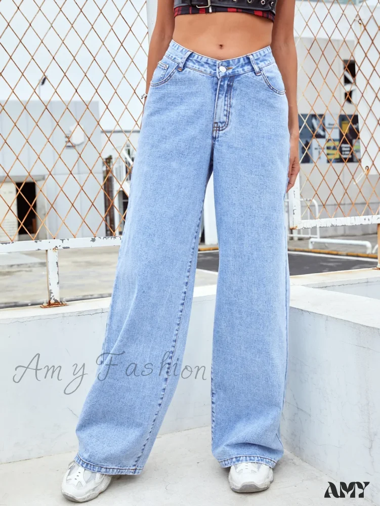 Amy Fashion - Retro Wide Loose Slimming High Street Straight Denim Jean - Image 6