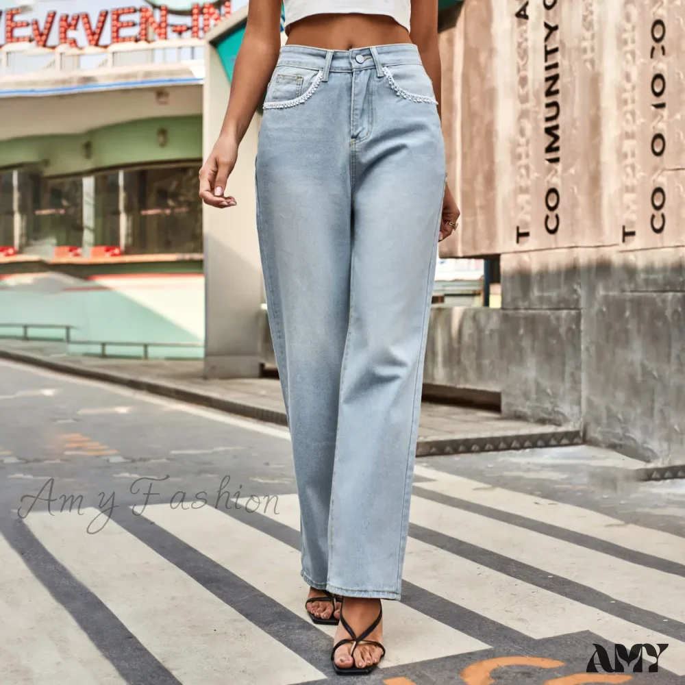 Amy Fashion - Simple New Loose Comfortable Fashion Slimming Light Blue Baggy Denim Jean - Image 3