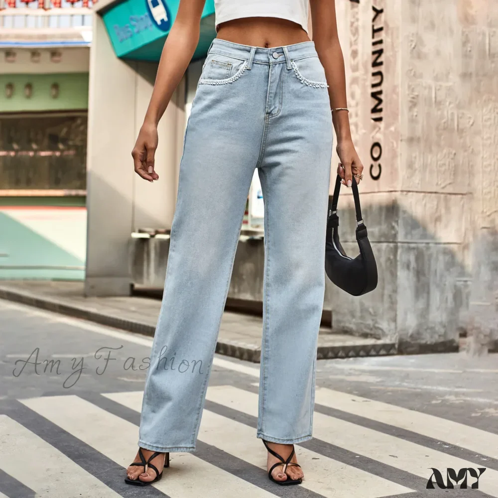 Amy Fashion - Simple New Loose Comfortable Fashion Slimming Light Blue Baggy Denim Jean - Image 4