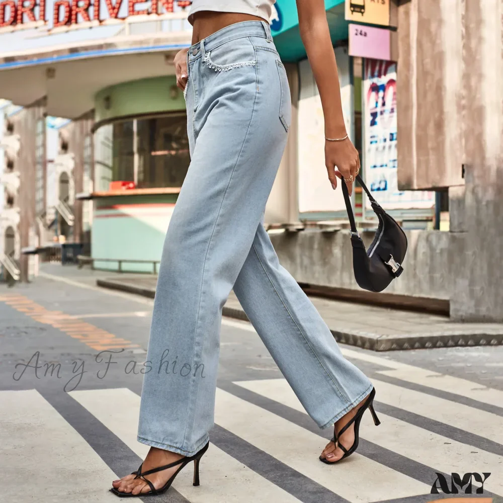 Amy Fashion - Simple New Loose Comfortable Fashion Slimming Light Blue Baggy Denim Jean - Image 5