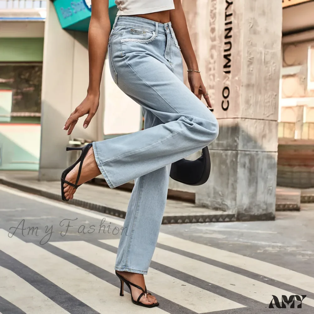 Amy Fashion - Simple New Loose Comfortable Fashion Slimming Light Blue Baggy Denim Jean - Image 6