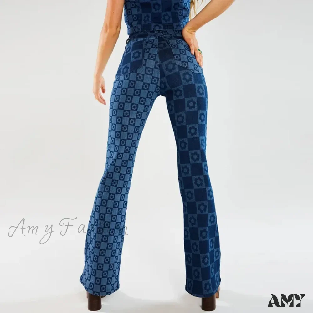 Amy Fashion - Stretch Fashion Print Women's High Waist Flare Women Long Summer Casual Streetwear Denim Pant Jean - Image 2