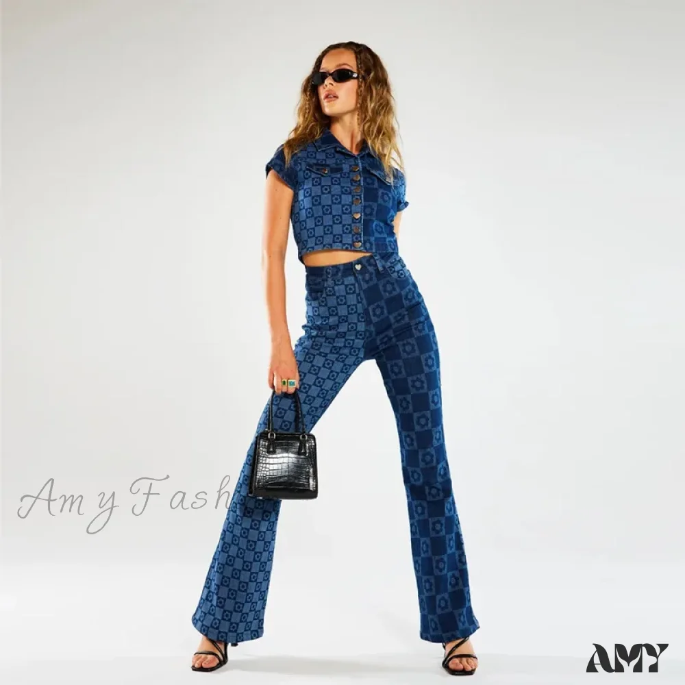 Amy Fashion - Stretch Fashion Print Women's High Waist Flare Women Long Summer Casual Streetwear Denim Pant Jean - Image 3
