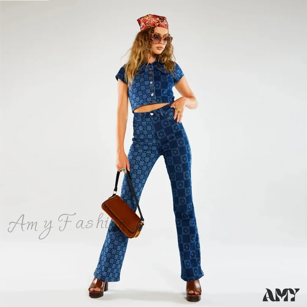 Amy Fashion - Stretch Fashion Print Women's High Waist Flare Women Long Summer Casual Streetwear Denim Pant Jean - Image 4