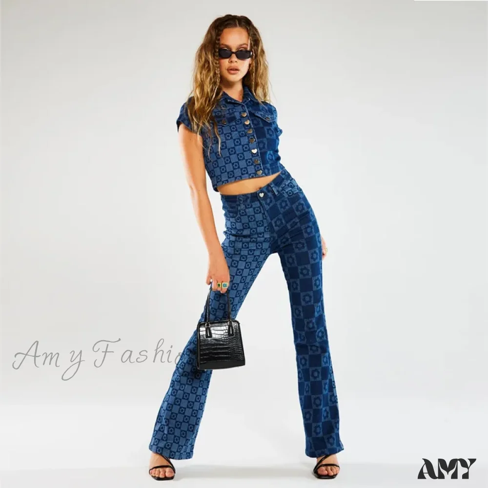 Amy Fashion - Stretch Fashion Print Women's High Waist Flare Women Long Summer Casual Streetwear Denim Pant Jean - Image 5