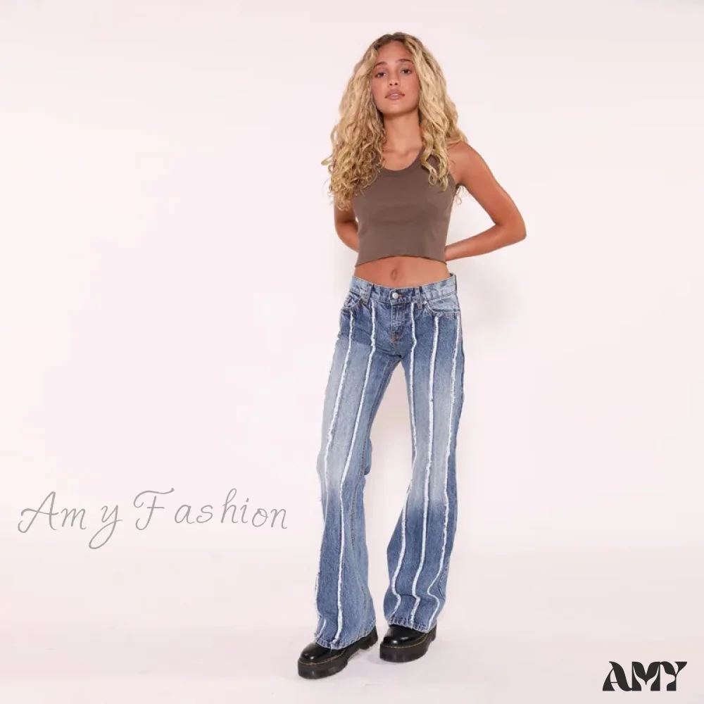 Amy Fashion - Stretch Flare Fashion High Vintage Slim Spliced Bell Bottom Washed Denim Jean - Image 2