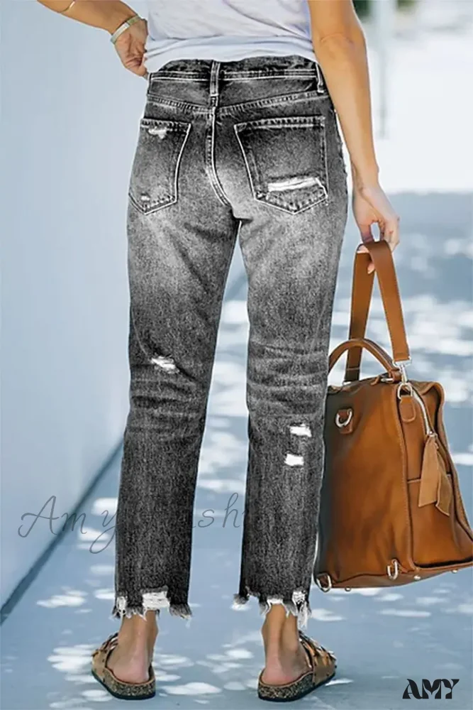 Amy Fashion - Trendy Casual Blue High Waist Streetwear Ripped Fashion Denim Jean - Image 2