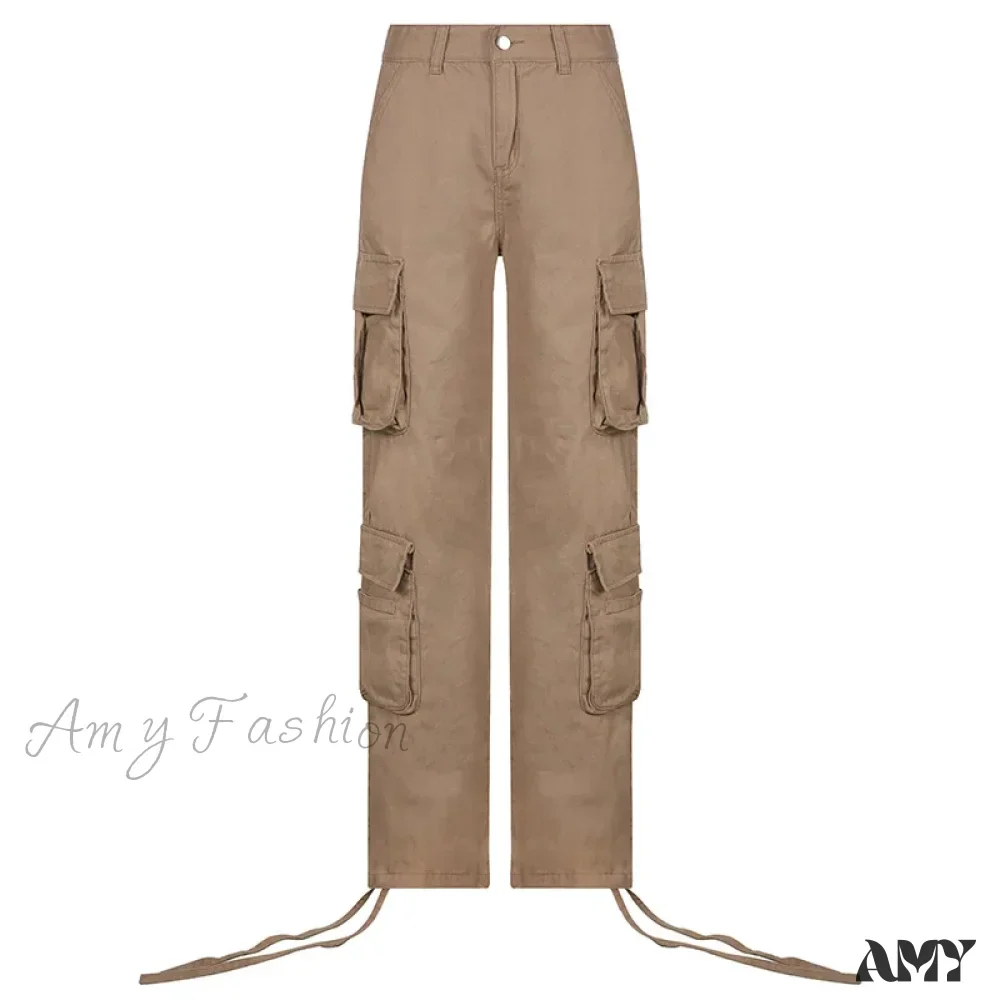 Amy Fashion - Vintage Cargo Baggy Streetwear Pockets Wide Leg Low Waist Casual Loose Y2k Denim Jean - Image 4