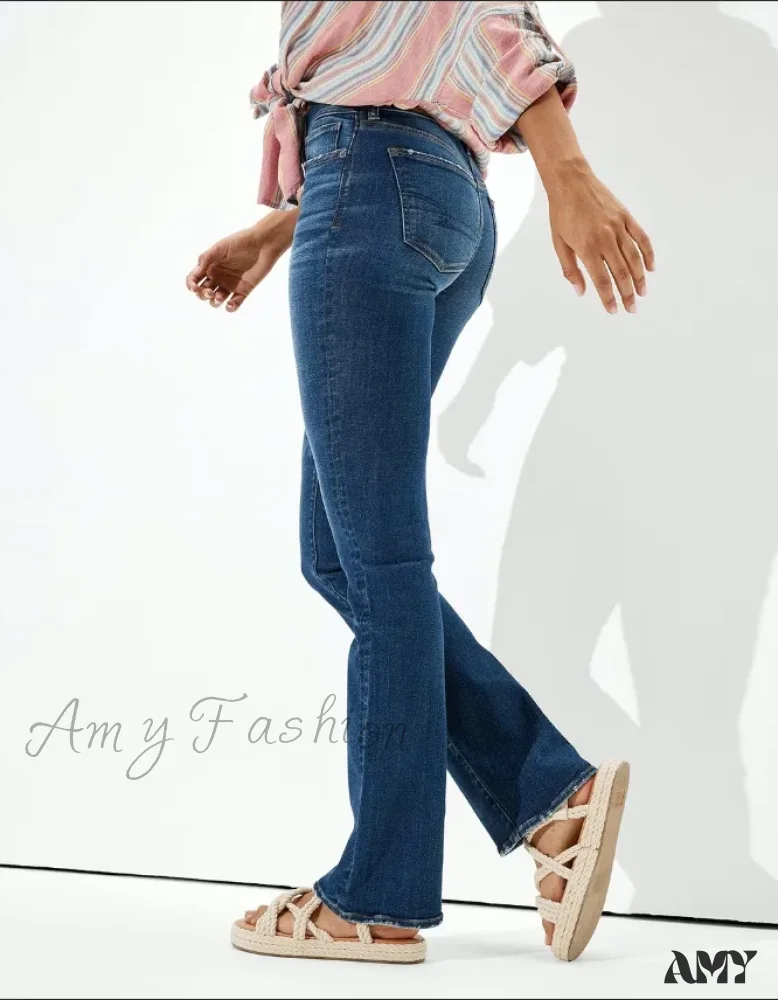 Amy Fashion - Vintage Flare Wide Leg High Waist Fashion Stretch Pocket Denim Jean - Image 4