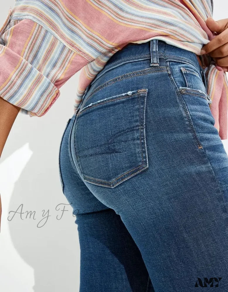 Amy Fashion - Vintage Flare Wide Leg High Waist Fashion Stretch Pocket Denim Jean - Image 5