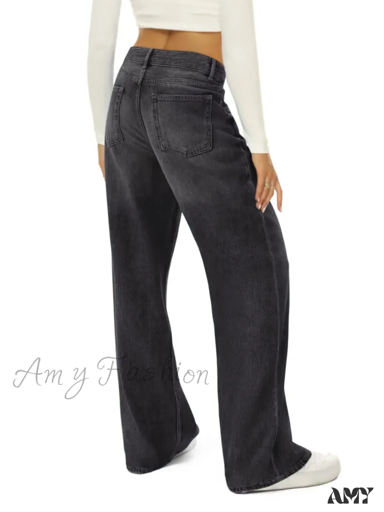 Amy Fashion - Vintage High Waist Wide Leg Blue Baggy Streetwear Harajuku Straight Fashionable Casual Elegant Stylish Jean - Image 4