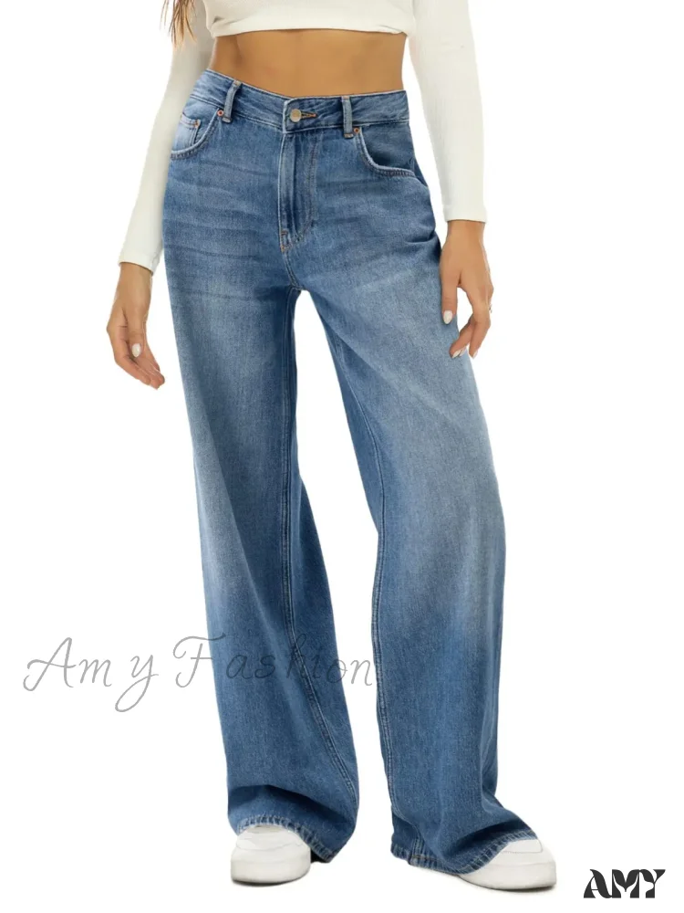 Amy Fashion - Vintage High Waist Wide Leg Blue Baggy Streetwear Harajuku Straight Fashionable Casual Elegant Stylish Jean - Image 6