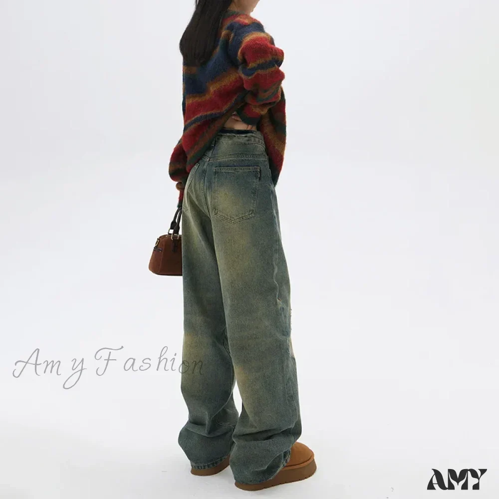 Amy Fashion - Wide Y2k Vintage Baggy Distressed Streetwear Denim Jean - Image 4