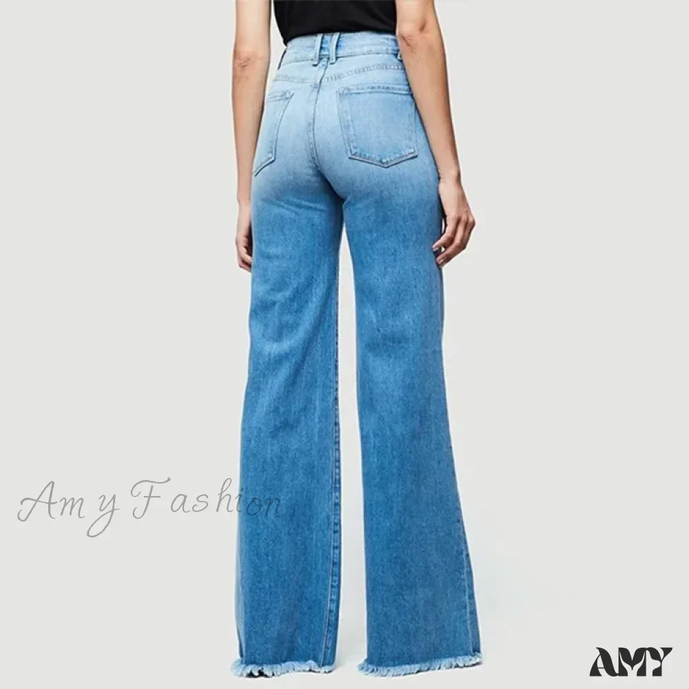 Amy Fashion - Flare Women High Waist Slim Vintage Fashion Streetwear Stretch Casual Full Length Loose Wide Leg Jean - Image 2