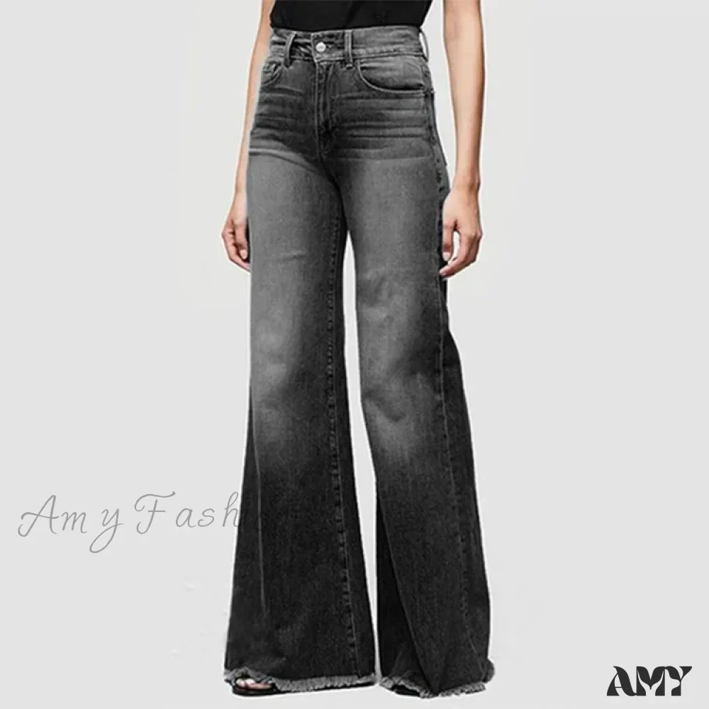 Amy Fashion - Flare Women High Waist Slim Vintage Fashion Streetwear Stretch Casual Full Length Loose Wide Leg Jean - Image 3