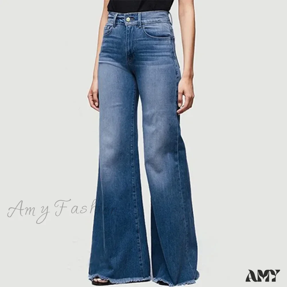 Amy Fashion - Flare Women High Waist Slim Vintage Fashion Streetwear Stretch Casual Full Length Loose Wide Leg Jean - Image 4