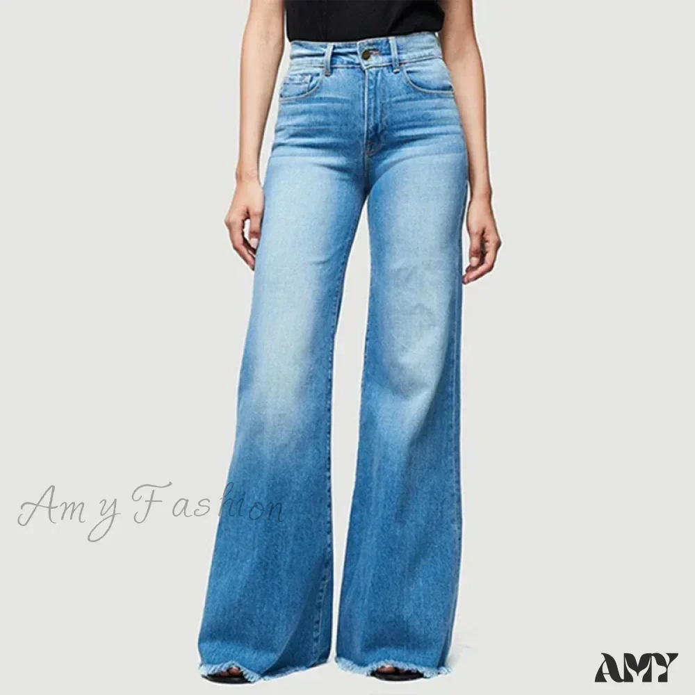 Amy Fashion - Flare Women High Waist Slim Vintage Fashion Streetwear Stretch Casual Full Length Loose Wide Leg Jean - Image 7