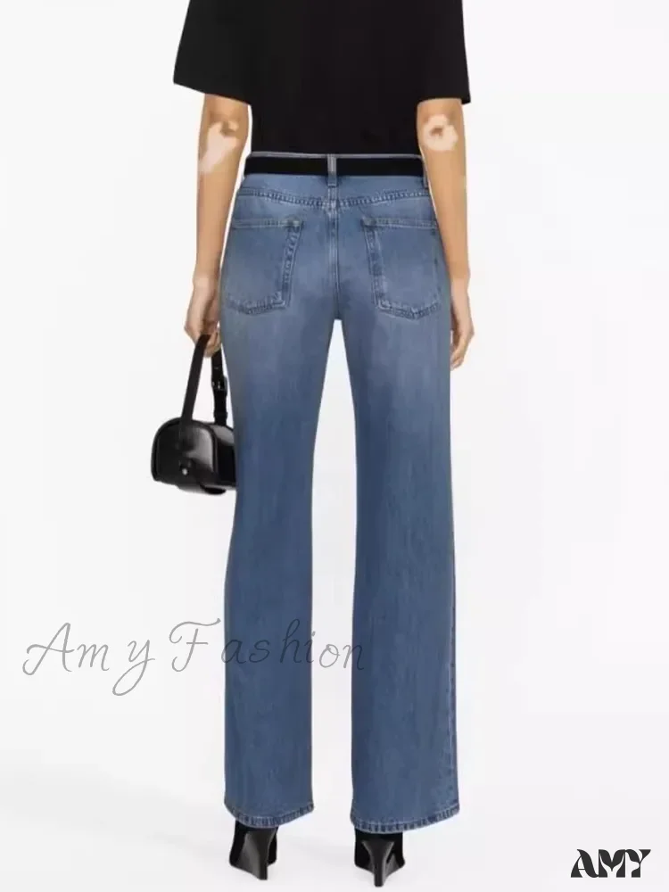 Amy Fashion - High Quality Autumn New Floor-length Denim High-waisted Minimalist Style Loose Wide-leg Jean - Image 2