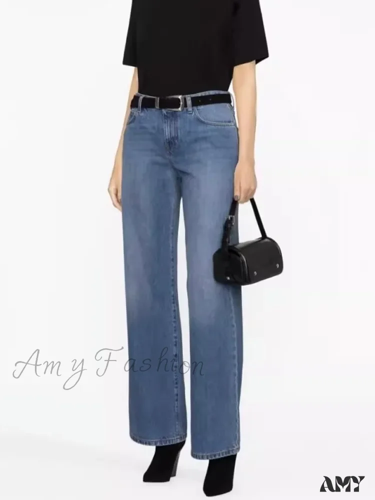 Amy Fashion - High Quality Autumn New Floor-length Denim High-waisted Minimalist Style Loose Wide-leg Jean - Image 3