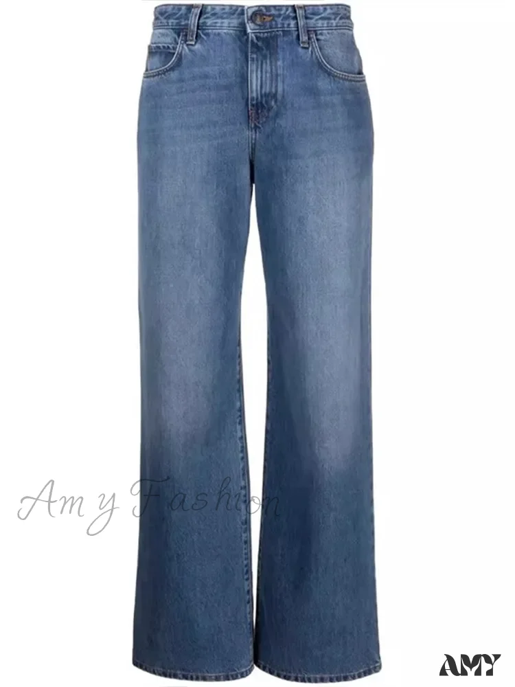 Amy Fashion - High Quality Autumn New Floor-length Denim High-waisted Minimalist Style Loose Wide-leg Jean - Image 5
