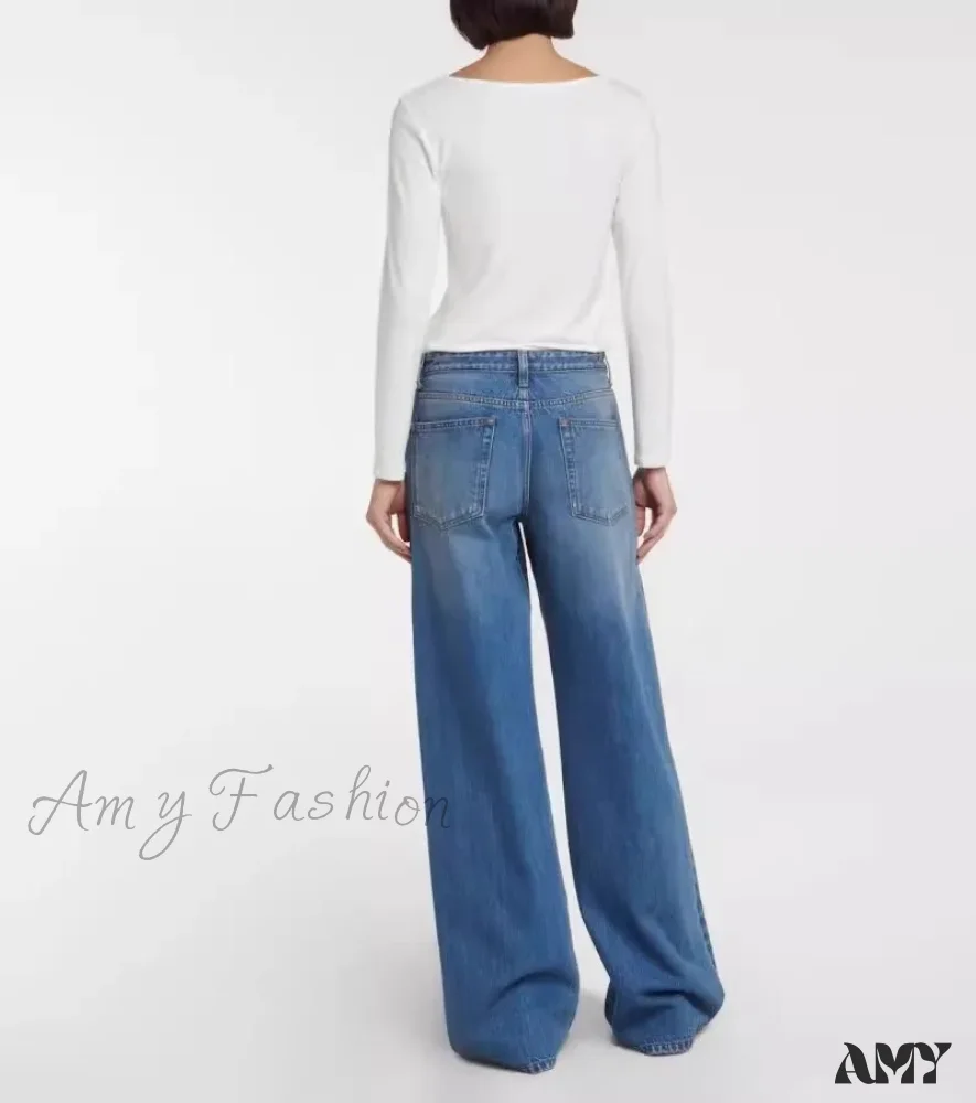 Amy Fashion - High Quality Autumn New Floor-length Denim High-waisted Minimalist Style Loose Wide-leg Jean - Image 6