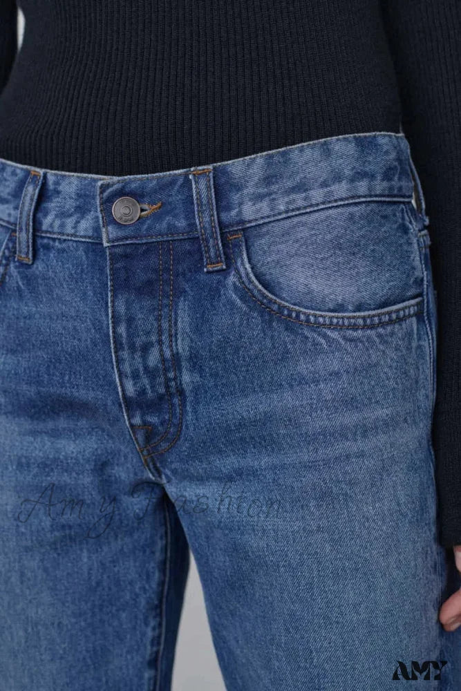 Amy Fashion - High Quality Fashion Retro Lady Straight-leg Spring and Autumn Simple Casual High Waist Denim Jean - Image 3
