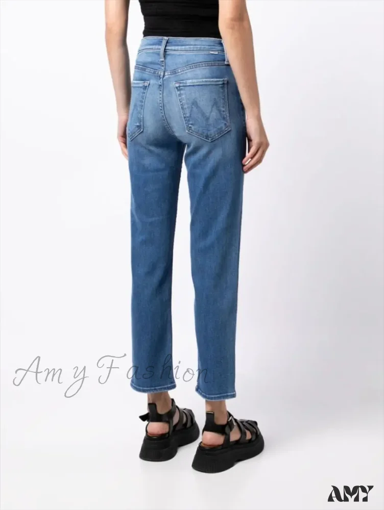 Amy Fashion - High Quality MO Zipper Women's Straight High Waist Fashion Female Ankle-length Denim 2024 Fall Winter Jean - Image 4